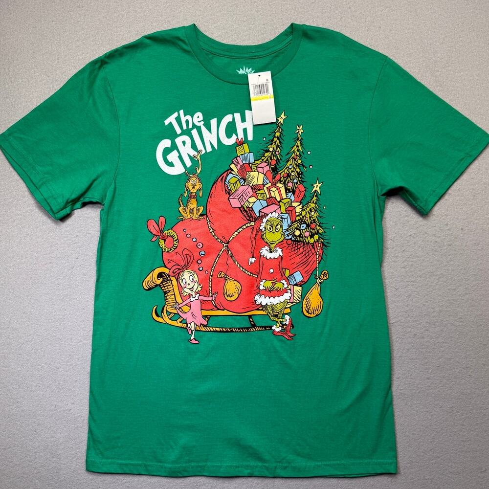 Hybrid Apparel Men's Grinch Sleigh Crewneck T-Shirt Green Medium